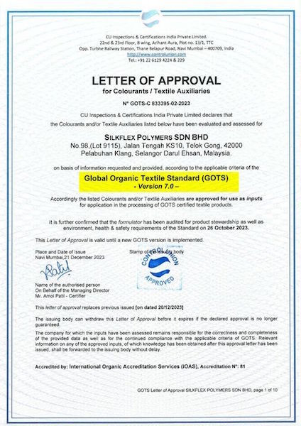 SILKFLEX attains prestigious GOTS Version 7.0 seal of approval